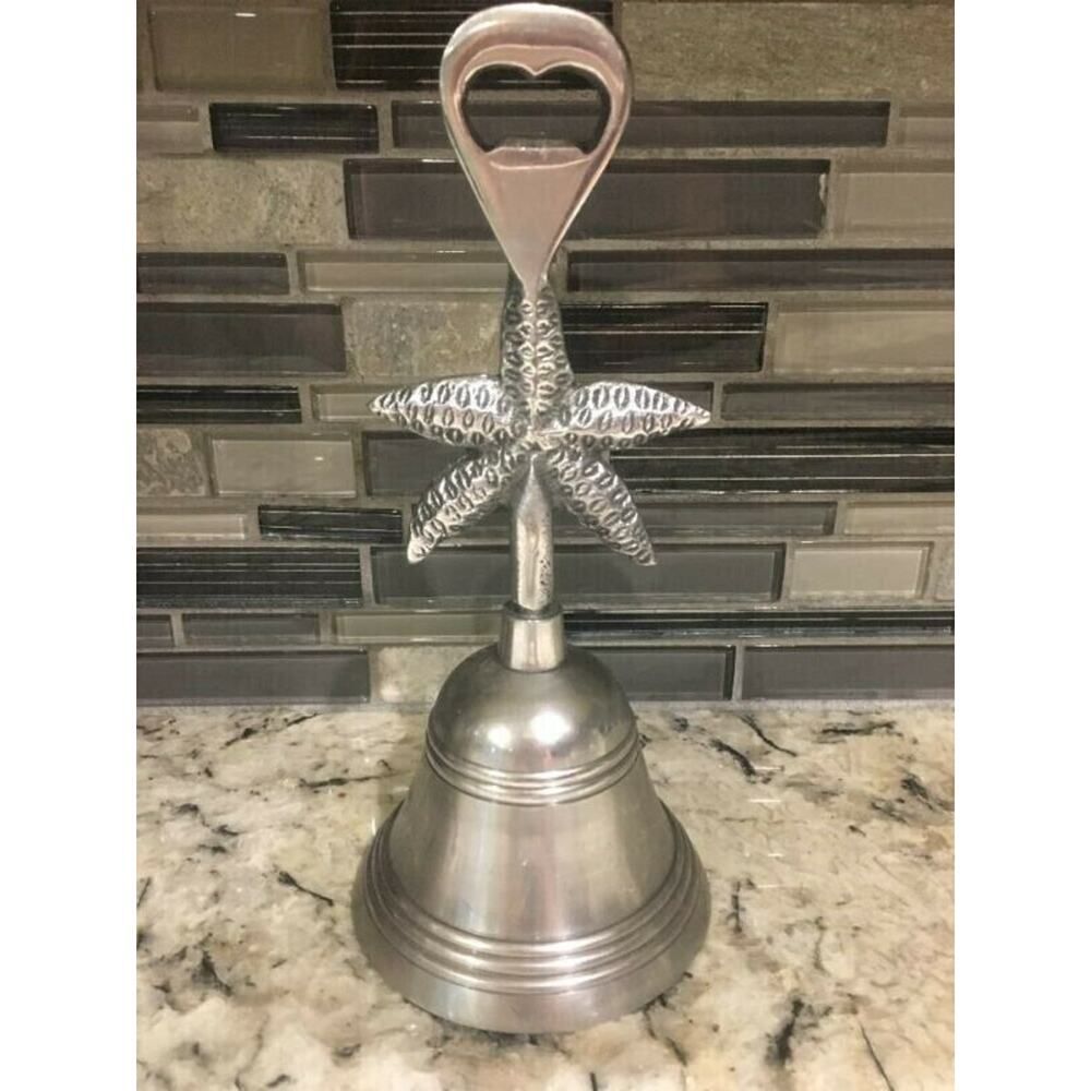 Silvertone Metal Starfish Bell Bottle Opener Combo Coastal Decor Beach Bar